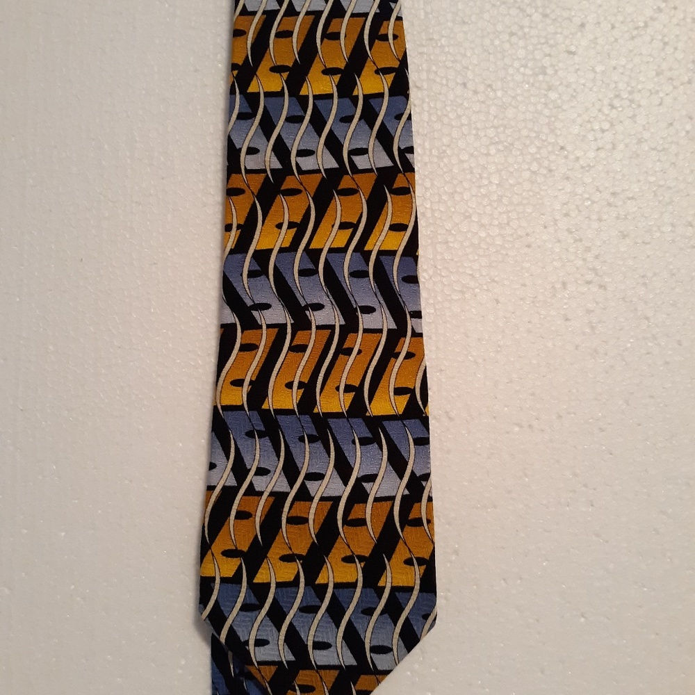 Quality 100% Silk Geometric Yellow Blue Tie Matrix